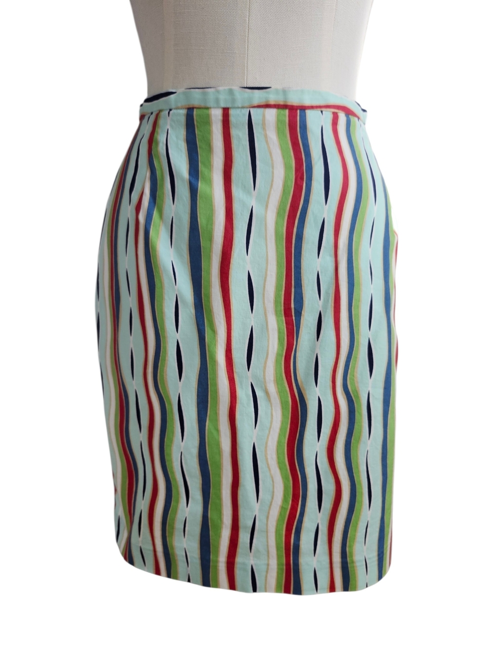 August Silk Logic Wavy Ribbon Stripe Cotton Pencil Skirt - Size 4 - EUC